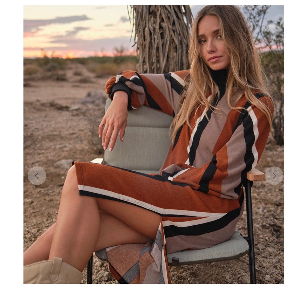 #07 Absolutely Fabulous Vertical Striped Turtle Neck Midi Dress - Picture 2 of 6